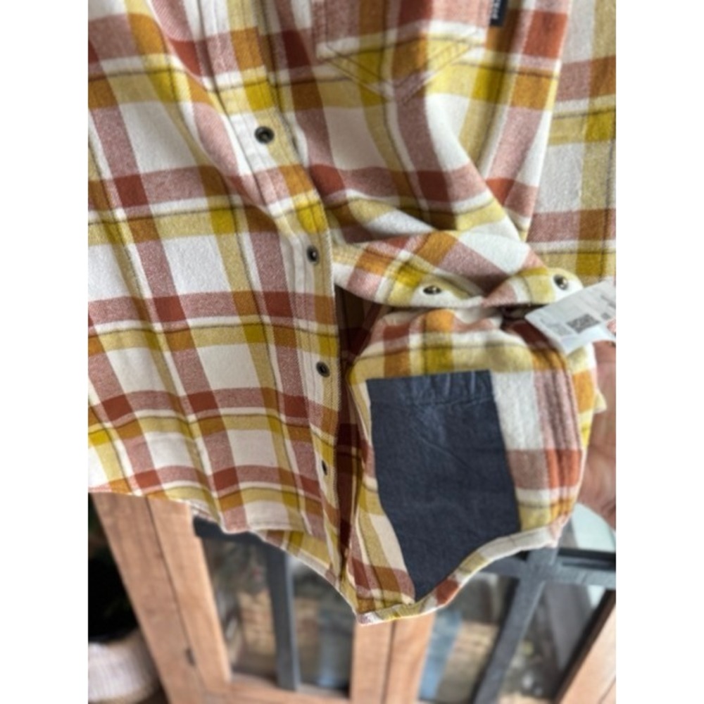 Prana Womens Golden Canyon Flannel Shirt Sweet Cream Plaid Organic Cotton L NEW - Picture 10 of 12
